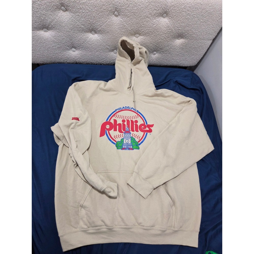 Stitches MLB Philadelphia Phillies Hoodie Tan Graphic Sweatshirt Mens XL
